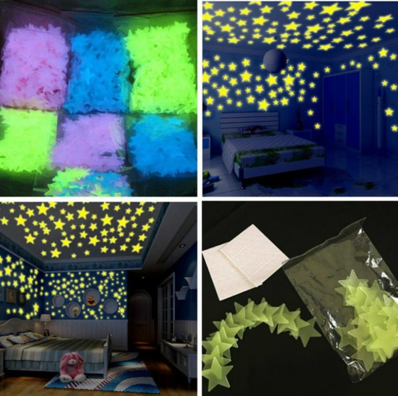 1000/50 Pezzi Stelle Fluorescenti Adesive per Soffitto Adesive Stelle Luminose 3D Camera da Letto Bambini Cielo Stellato Realistico Decorazione Murale