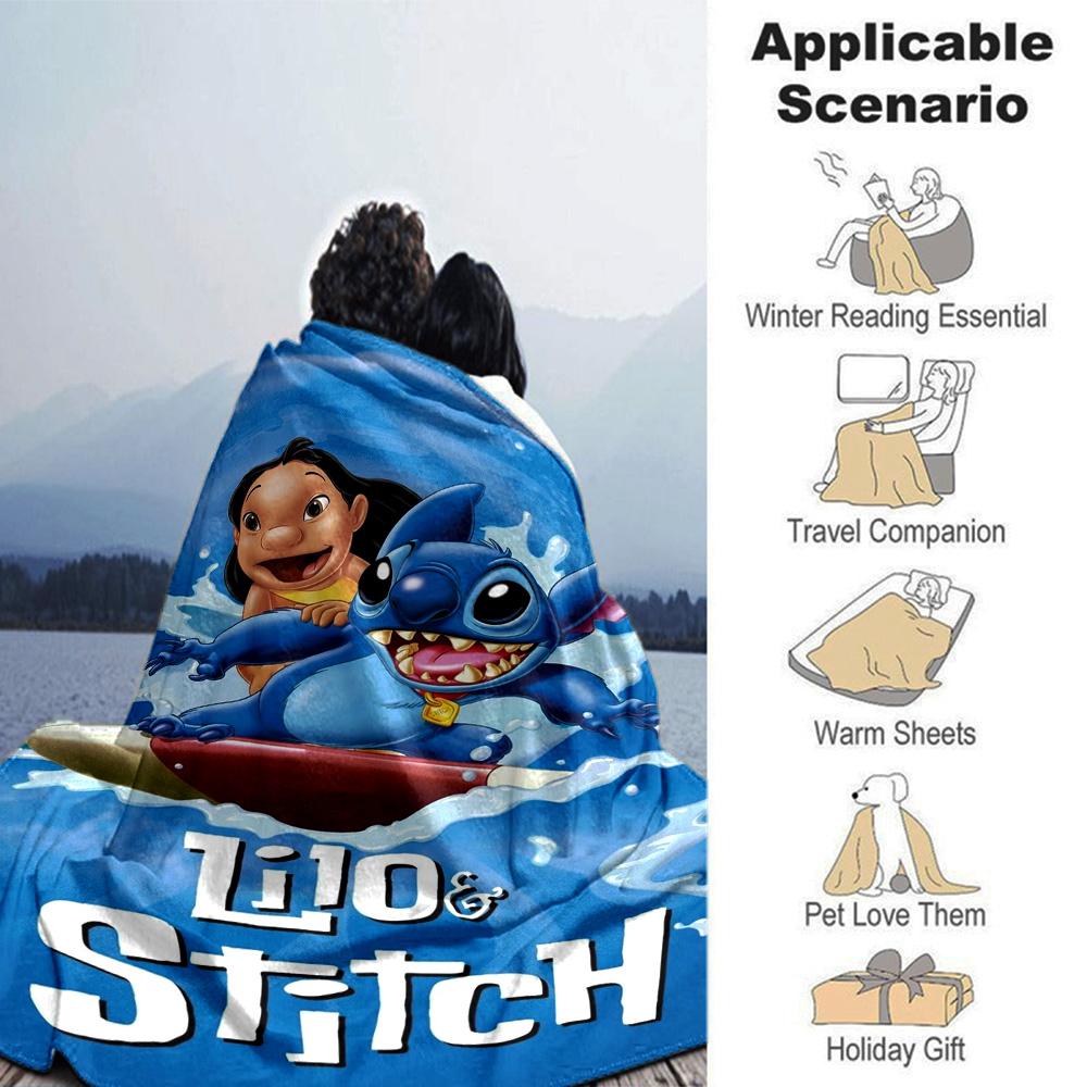 Lilo Stitch Adventure Flannel Blanket Super Soft Warm Cozy Blanket For Sofa Bed Office Travel Allseason Home Decor Gift