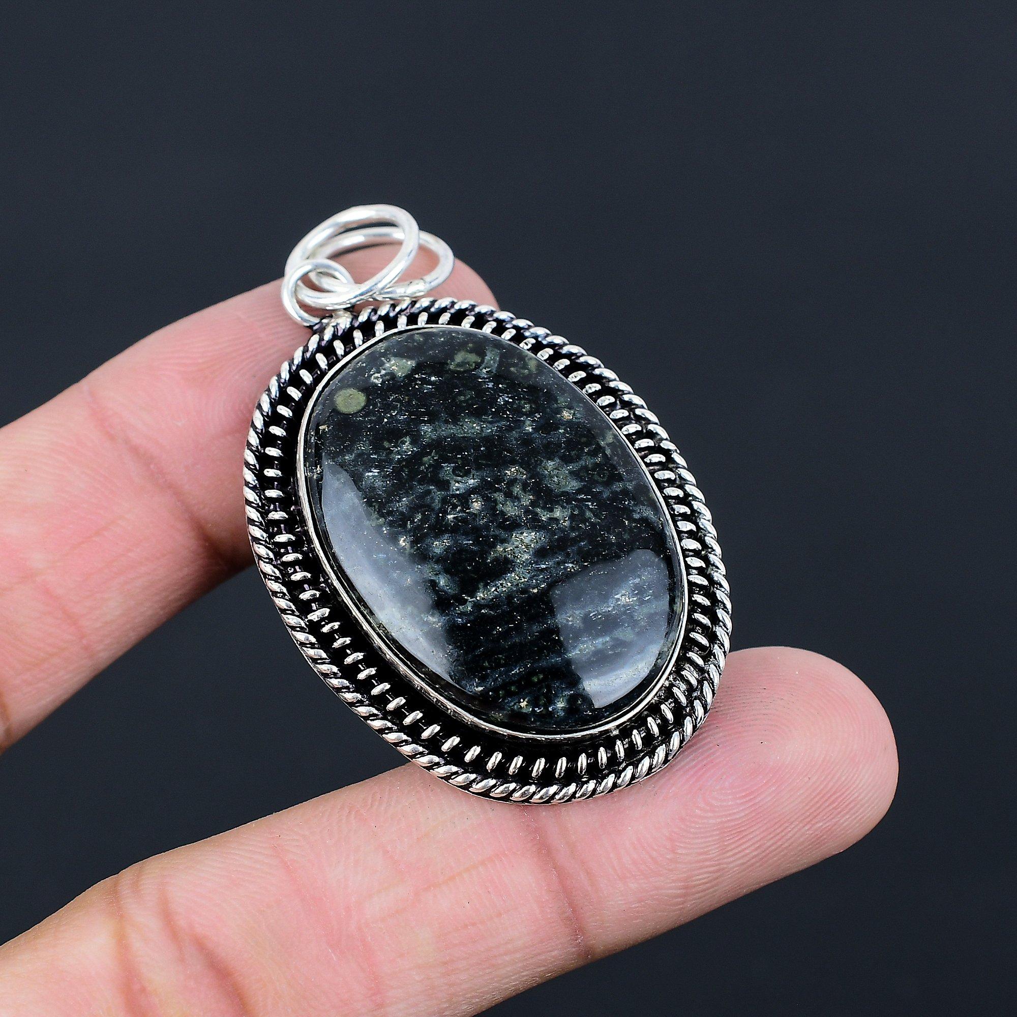 Kambaba Jasper Stone Wife Bezel Engagement Artisan Pendant 925 Sterling Silver