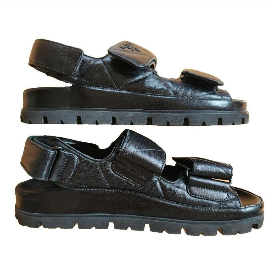 Used PRADA Padded Nappa Leather Sandals Black 36.5