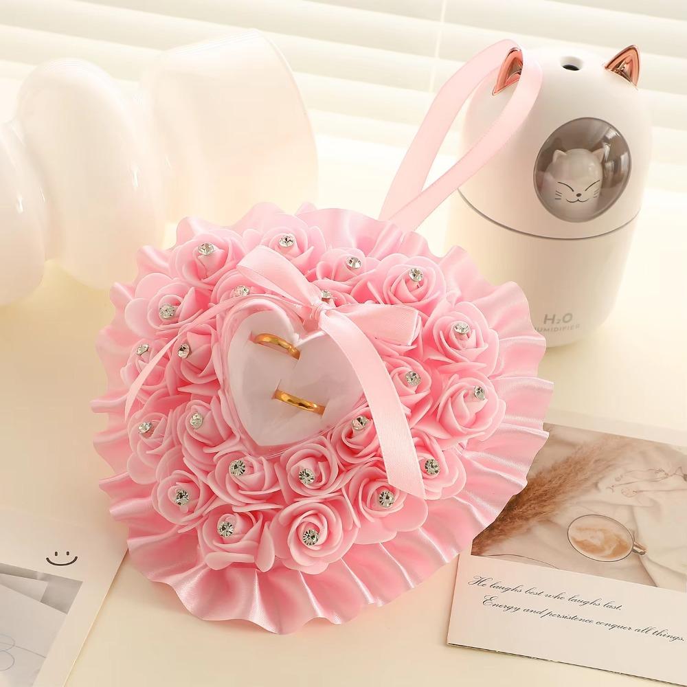 Transparent Box Wedding Ring Pillow Romantic Ring Holder Heart Ring Pillow  For Wedding