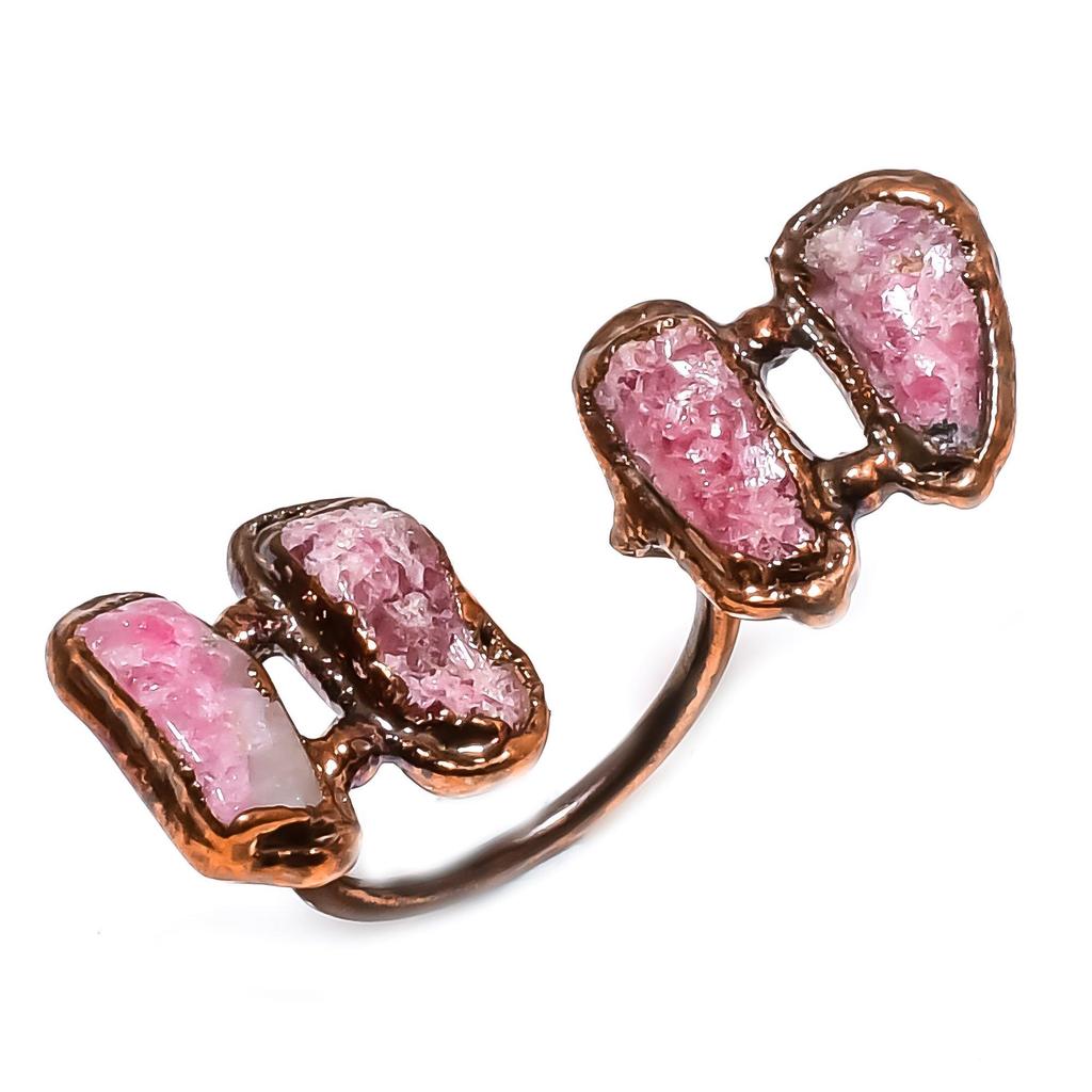 Pink Thulite Handmade Gemstone Ring, Copper Electroformed Ring Antique Jewelry, Adjustable Ring Engagement Gift