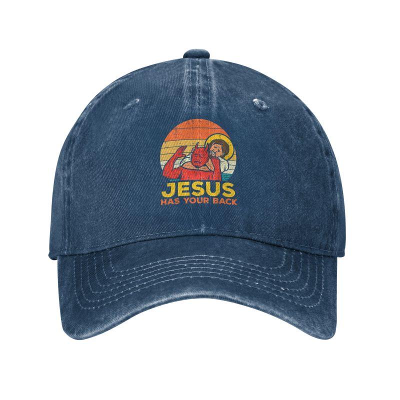 

Jesus Has Your Back Jiu Jitsu Retro Christian Baseball Cap Vintage Cotton Denim Cap Dad Hats Unisex Adjustable Snapback Hat темно-синий