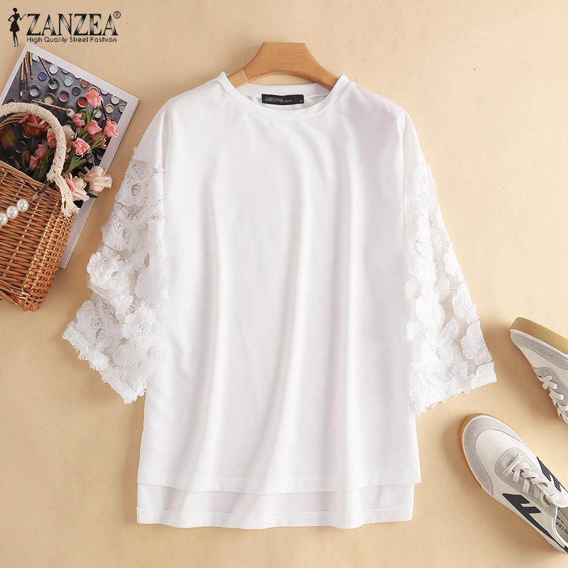 

ZANZEA Летняя повседневная женская блузка с круглым вырезом и рукавами 3/4