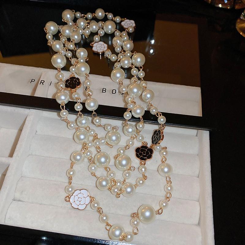 Diamond Water Drop Pearl Beaded Necklace Autumn and Winter French Light Luxury Sweater Chain Fashionable Versatile High-end Jewelry