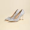 2026 Damen Neue Spitz zulaufende Einzel-Schuhe Seidenobermaterial Polka Dot Bequem flach dünn hohe Absätze Übergröße Mode Damen Pumps