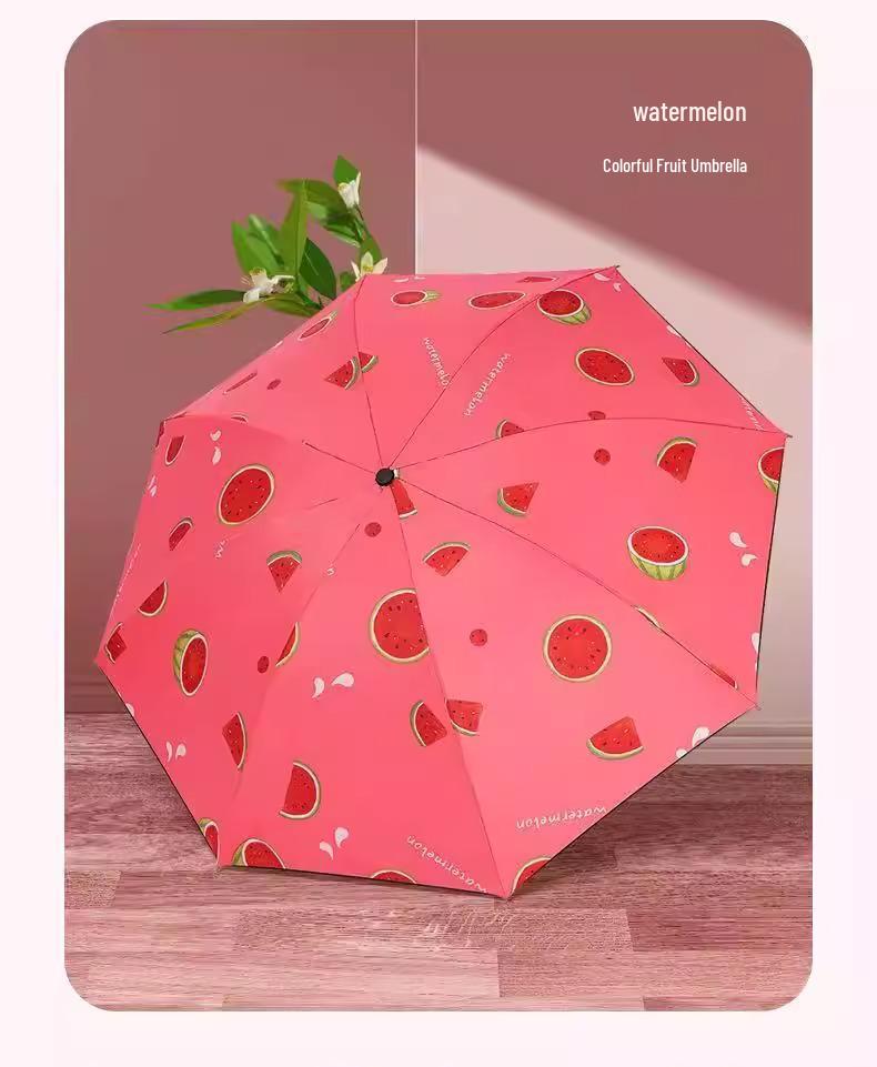 Automatischer UV-Schutzschirm mit Fruchtmuster: Kreatives Dreifach-Design für Sonne und Regen