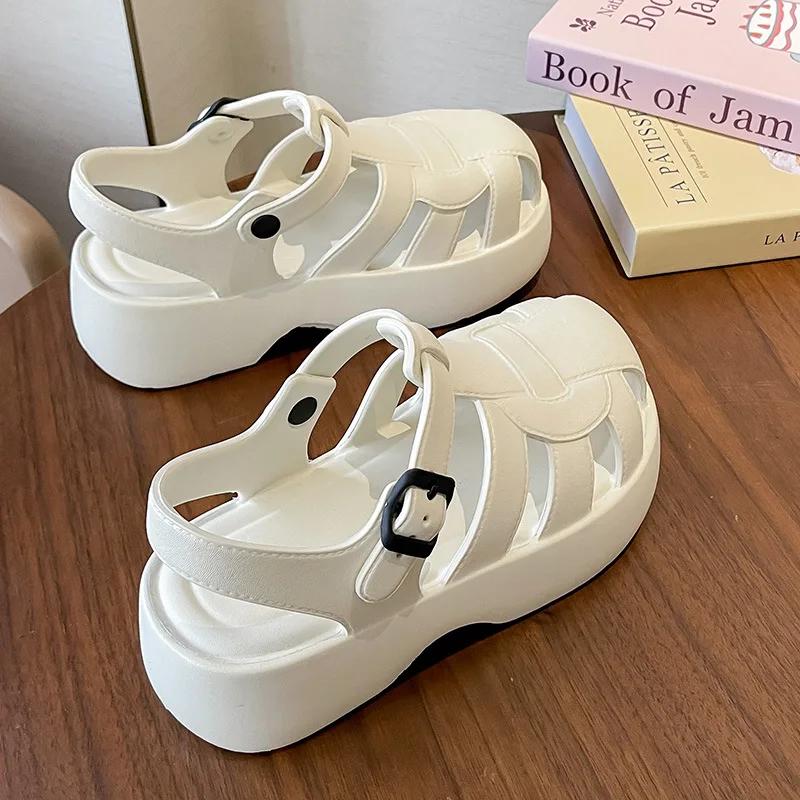 Fashion Baotou Roman Sandals Women's 2024 New Summer Platform Casual Women's Shoes Versatile Retro Hollow EVA Cool Slippers