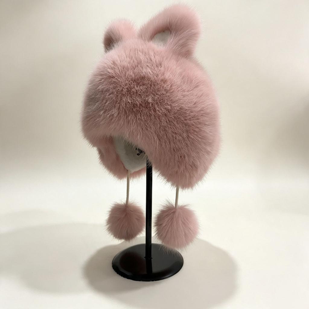 Imitation Mink Hair Rabbit Ears Lei Feng Hat Women's Winter Cute Plush Ear Protection Hat Northeast Cold Warm Hat