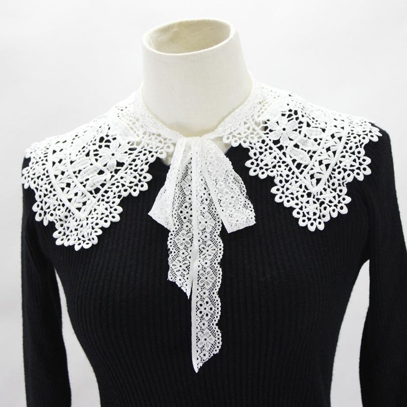 Embroidery Detachable Fake Collar White Women Hollowed Out Floral Shawl Neckline For Dress Sweater
