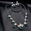 Emerald Green Geometric Necklace & Earring Set with Temperament Ear Hooks and Trendy Clavicle Chain.