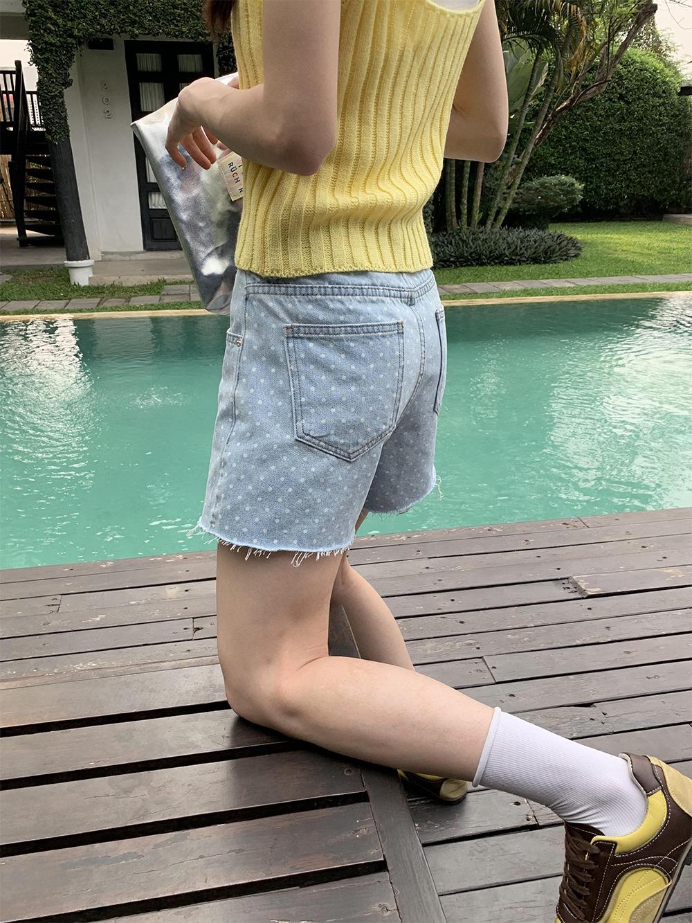 

Yuyi Women s Retro Polka Dot Denim Shorts - 20% Off Seasonal Clearance S светло-синий