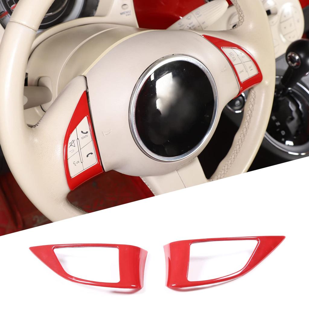 Hcilloend Interior Panel Steering Wheel Steering Wheel Frame Button Frame Steering Wheel Interior Custom Car Set for New Fiat 500 Cover, Sticker,