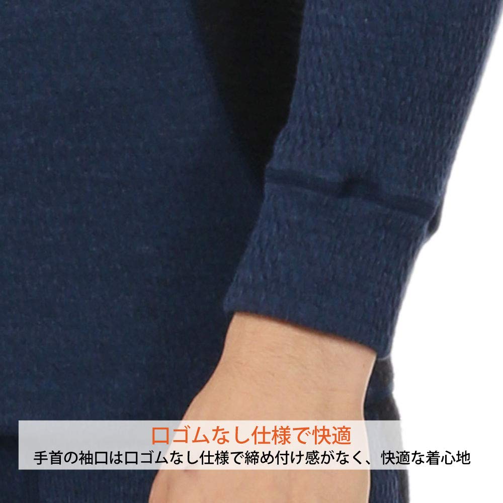 Hidamari McKinley Long Sleeve Warm Size Charcoal Gray x Black Men's V-Neck Shirt, Underwear, Triple-Layer Construction, L, [MCN932-GBK]