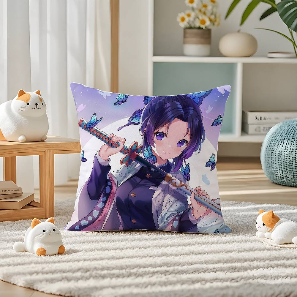 Demon Slayer Kamado Nezuko Anime Plush Pillow Cover Soft Short Plush Cushion Cover For Sofa Bedroom Home Decor Gift Decoration