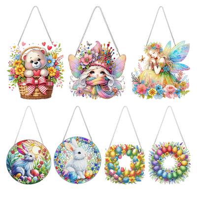 Acrylic Special Shape Flower Basket Bear 5D DIY Diamond Painting Dots Pendant Diamond Painting Hanging Pendant for Wall Window