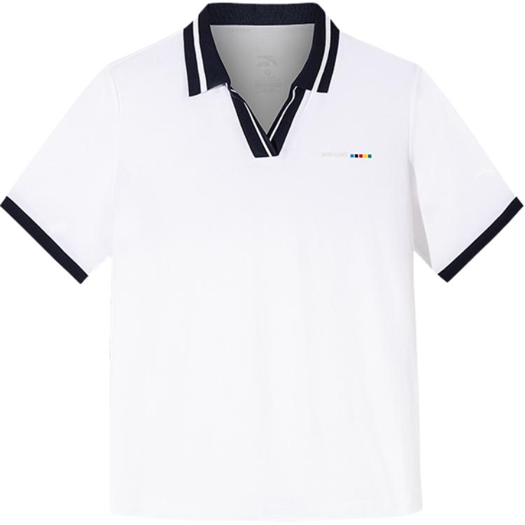 Anta Color Block Soft Comfortable Breathable Versatile Short Sleeve Polo Shirt Women tops Snow-White 162538120-1