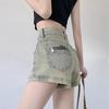 American Spicy Girl Women's High-Waist Denim Shorts, Summer 2024 - Slimming A-line Hot Pants, Washed Finish