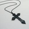 Gothic Punk Black Hollow Out Relief Pattern Cross Pendant Necklace for Women Men Hallowmas Party Hip-hop Rock Jewelry Gifts