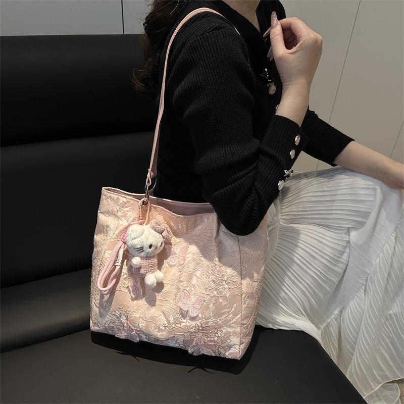 New Embroidered Butterfly Portable Shoulder Underarm Bag Large Capacity Women's Tote Bag Commuter