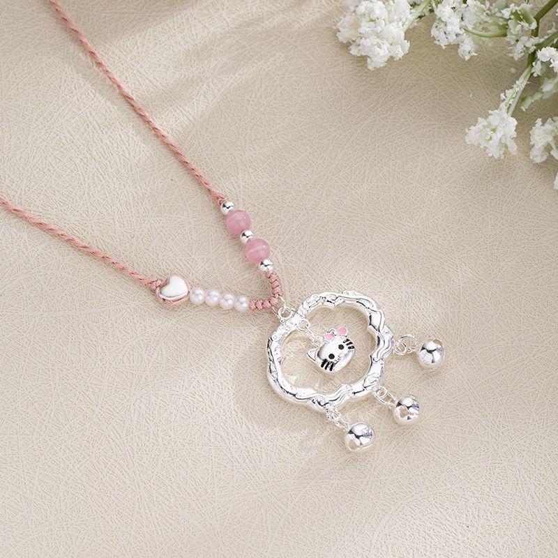 KT cat auspicious cloud lock bell necklace niche design safety lock Hello Kitty necklace sweet gift for girlfriend