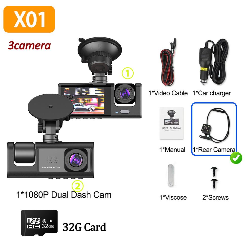 3 Camera Dash Cam for Car Front And Rear Camera 1080P 2" Video Recorder Dashcam Car DVR Rear View Camera W/ IR Car Accessory