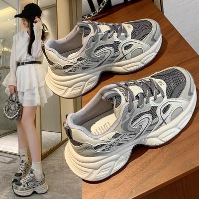 Retro Color Matching Platform Dad Shoes for Women 2025 New Small Height Increase Mesh Breathable Sports and Leisure Shoes for Women