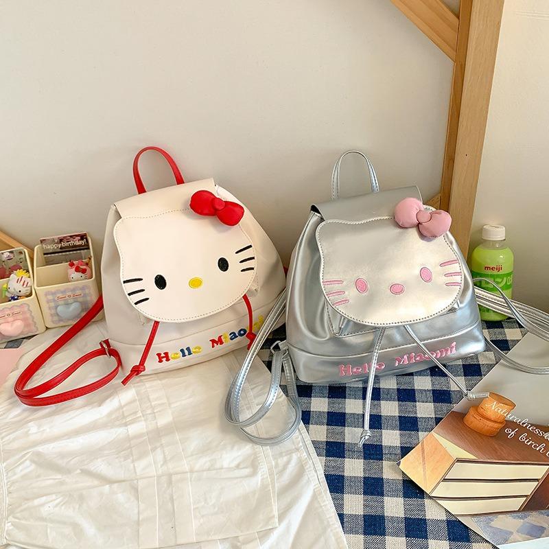Stylish Cute Bow Cat Portable Flip Small Backpack Female New Cartoon Casual Simple Backpack