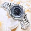 Elegante Relógio Feminino Octogonal com Brilhantes Strass Diamante Incrustados Relógio de Pulso Analógico Quartzo Pulseira de Aço Inoxidável Relógio Feminino