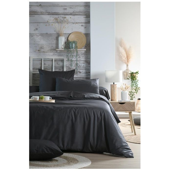 Drap housse percale de coton 140 x 200 cm Elysee Gris fonce
