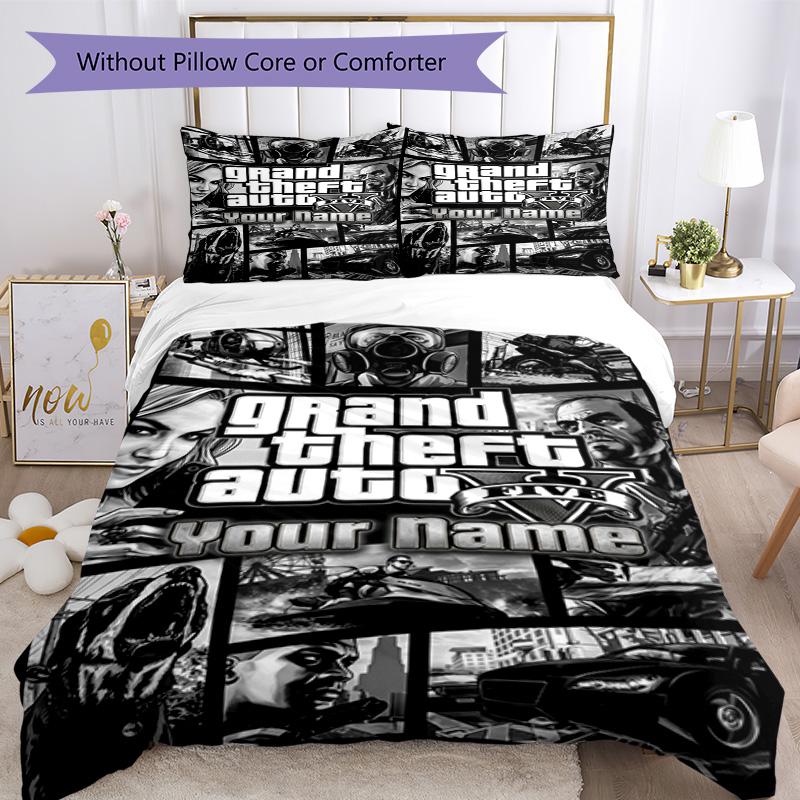 Gta Customize Text Duvet Cover Set Suitable for Study room Wrinkle Resistant Custom Room Decor Best for Christmas