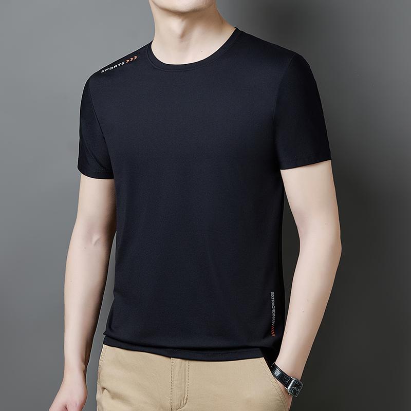 Breathable ice silk T-shirt men s summer quick-drying short-sleeved men s round neck loose high-elastic quick-drying T-shirt 2XL чёрный
