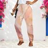 Women Plus Size Loose Straight Leg Long Pants Blue Gold Marble Printed With Pockets