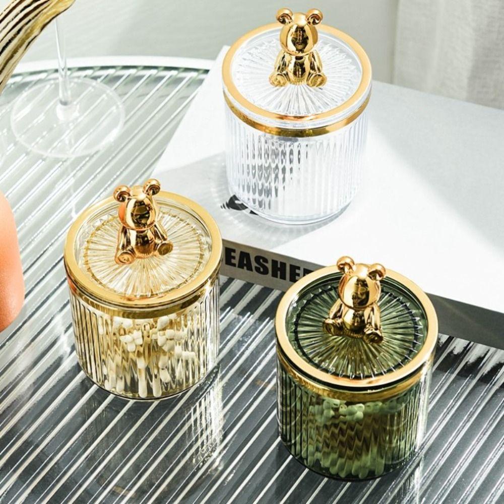 Organizer Cute Bear Cotton Balls Dispenser Box Toothpick Container Q-tip Holder Swab Canisters