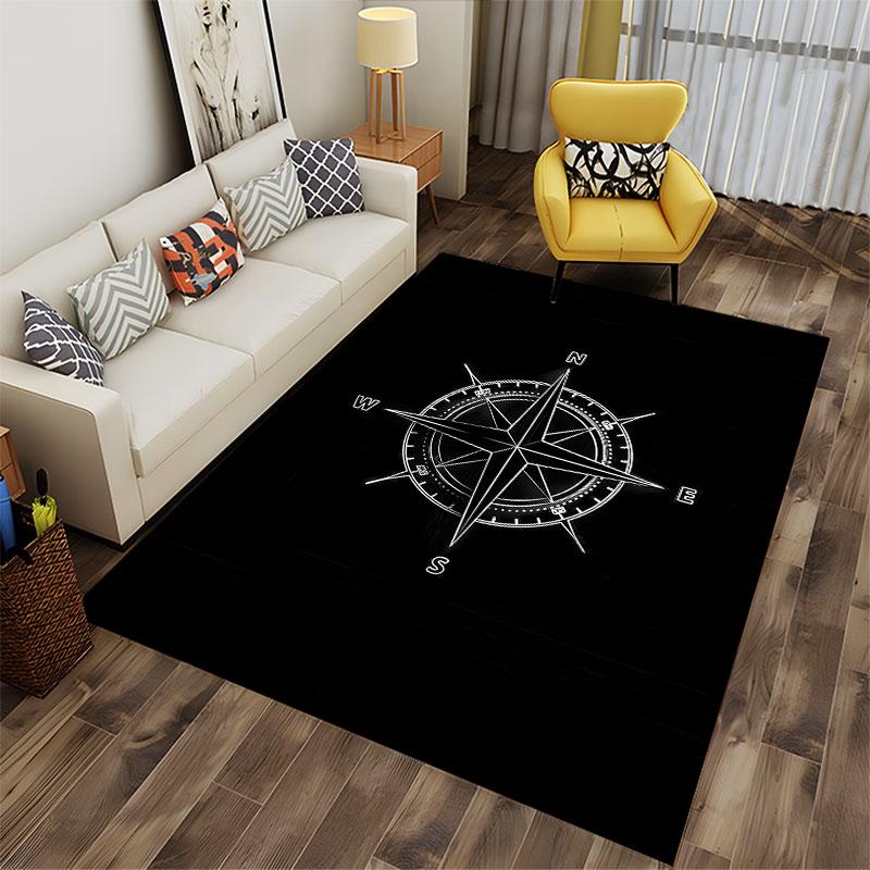 Compass Design Black Carpet suitable as a non-slip mat for the living room or bedroom sofa