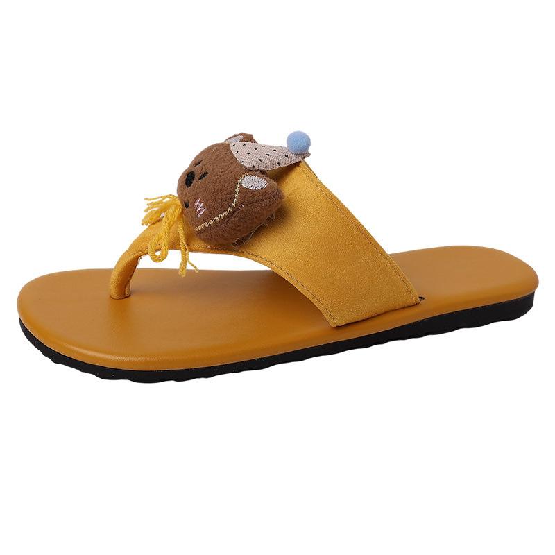 Round head thick bottom herringbone cool slippers women's summer retro cartoon cute doll casual comfortable flat bottom cool slippers