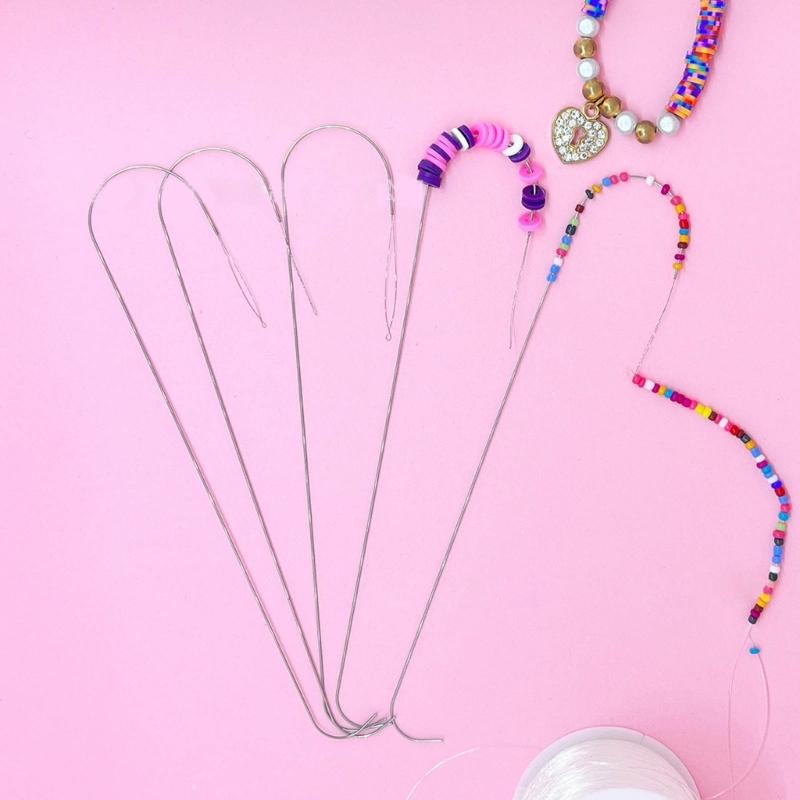 4 Pcs Large Collapsible Bead Needle Big Eye Beading Needle Metal Sewing Needle 15.5cm Threading Needle for Beads