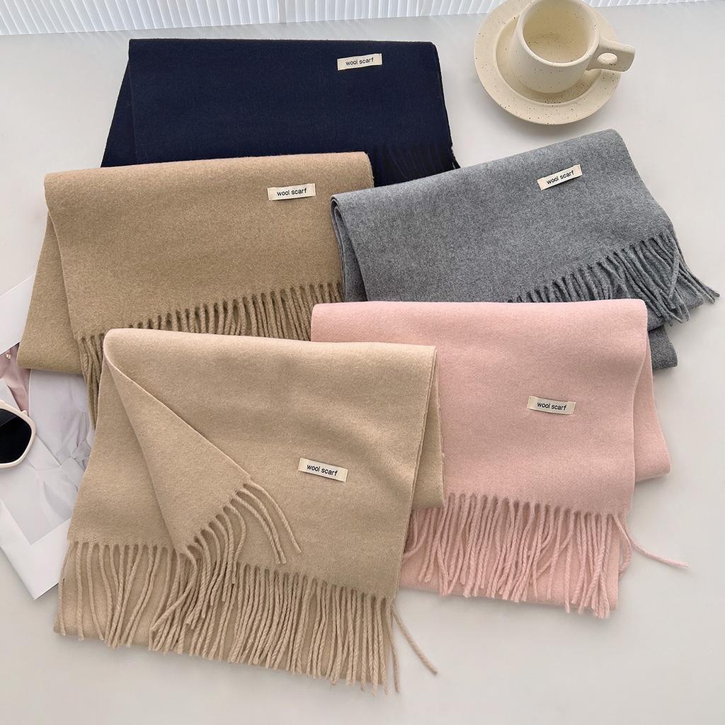 35*205cm Luxury Wool Scarf Women Fashion Solid Color Winter Warm Scarves Tassel Shawls Pashmina Lady Wrap Bufanda