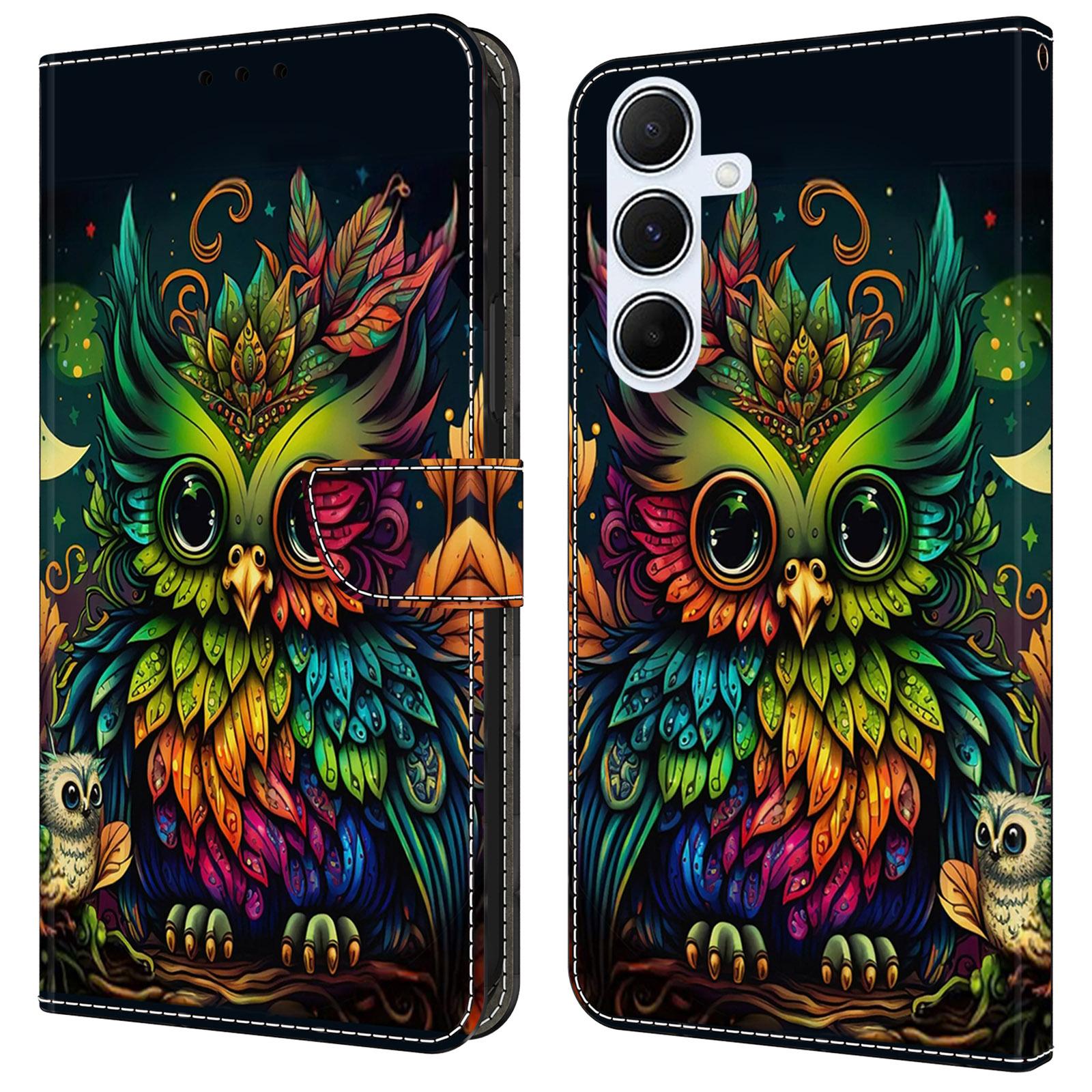 

For Samsung Galaxy A24 4G (162.1 x 77.6 x 8.3mm) Case Pattern Printed Protective Cover TPU+PU Leather Flip Phone Case Colorful Owl