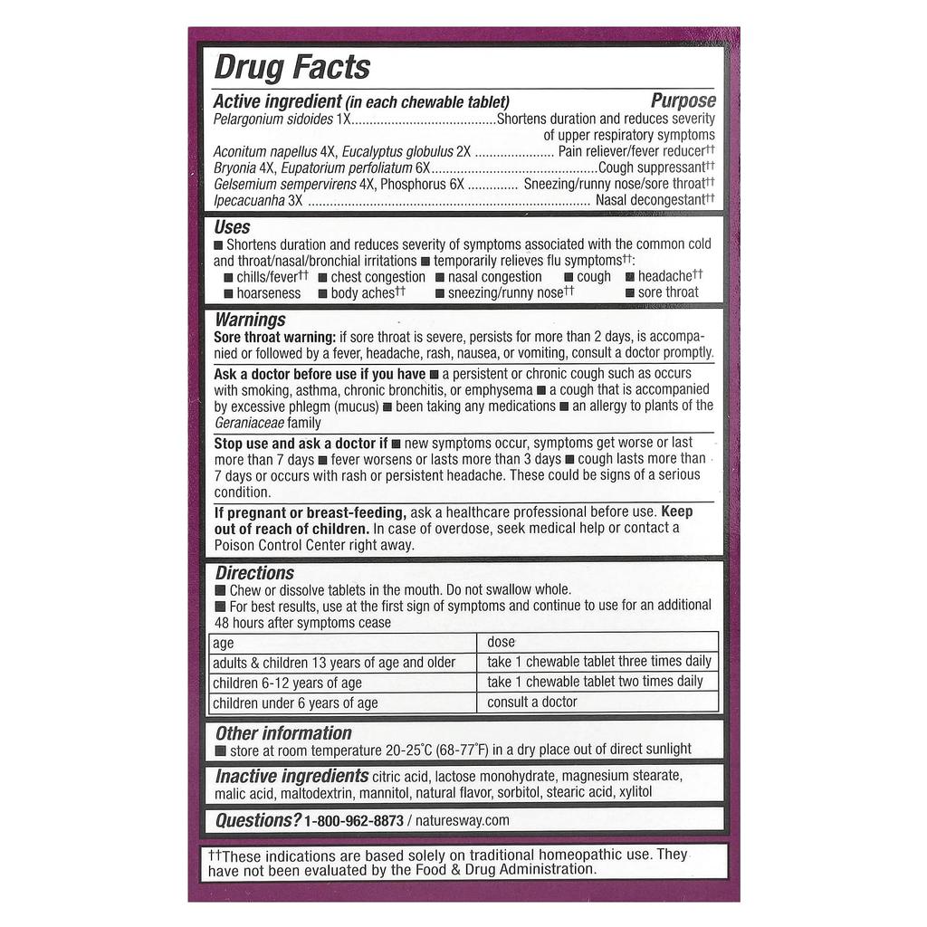 Nature'S Way, Umcka®, Cold + Flu Relief Chewables, Ages 6+, Orange, 20 Tablets