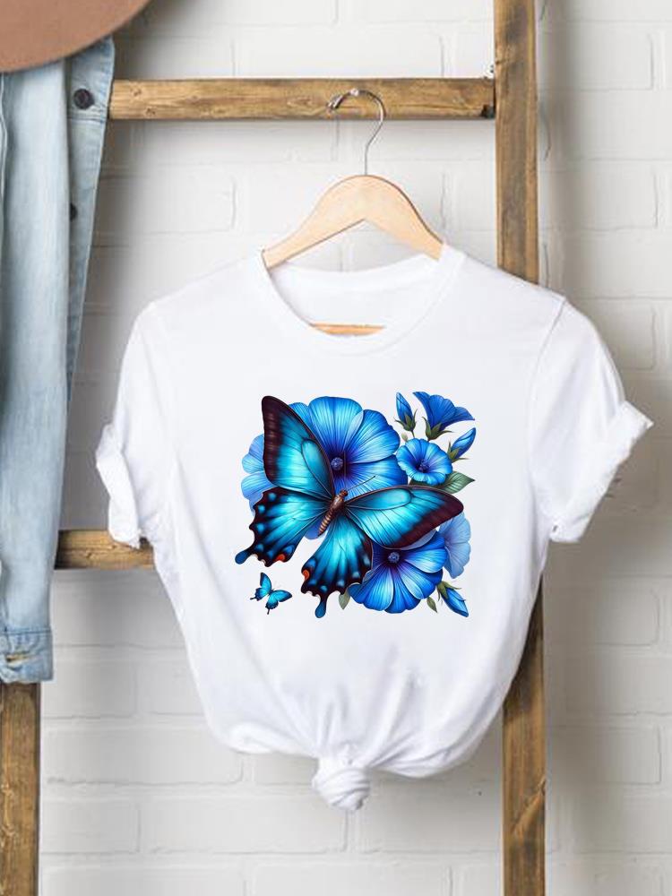 (Asiatische Größe) Damen Print Damenbekleidung Kurzarm T-Shirt Blume floral Trend 90er Mode Tee Top Damen Grafik T-Shirts