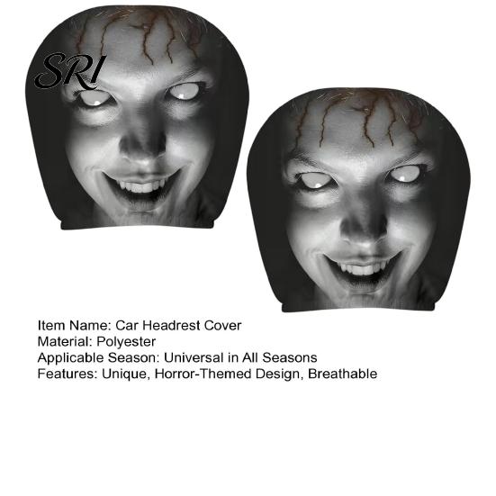 Unique Car Headrest Design 2Pcs Halloween Covers, Horror-Themed Seat Neck Pillow Washable Cover Cases, Breathable Stretchy Protector for Auto Interior