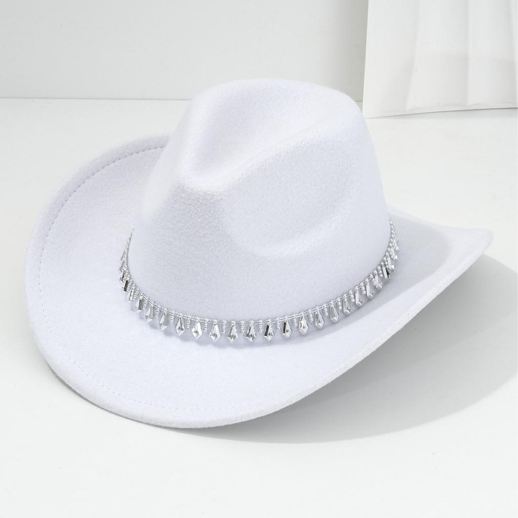 Men's and Women's Western Cowboy Hat Simple, Rhombus Sword Rhinestone Hat Ladies Decorative Hat, Felt Top Hat