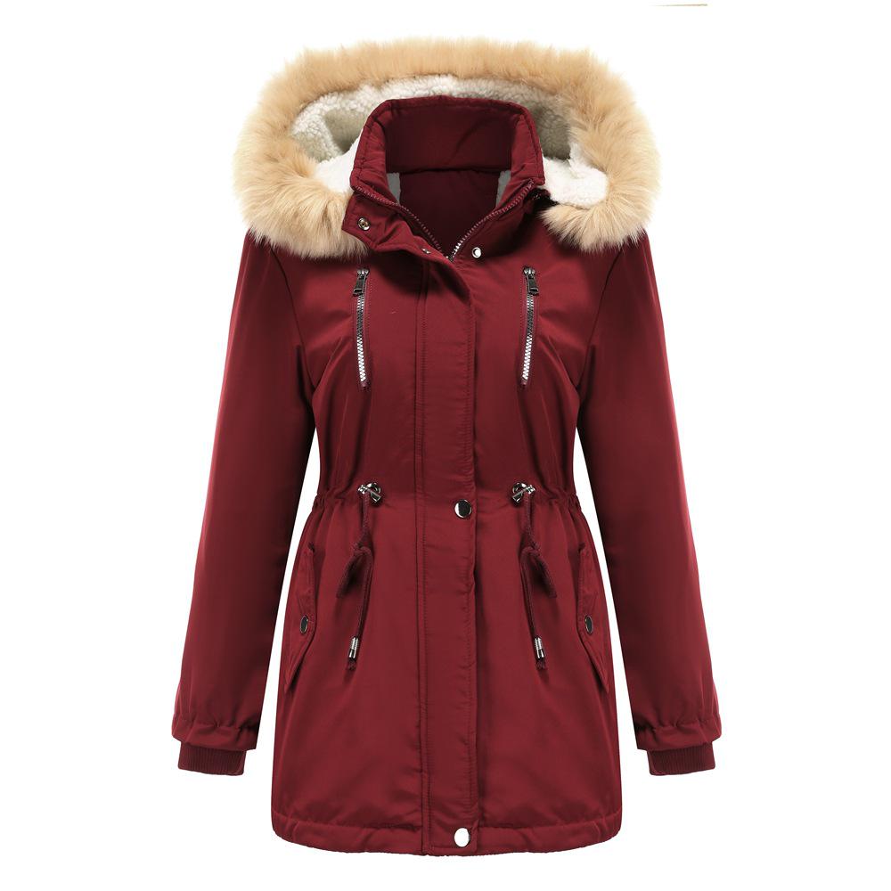2024 Autumn/Winter Women's Thick Lambswool Cotton Jacket with Removable Hood and Fleece Lining