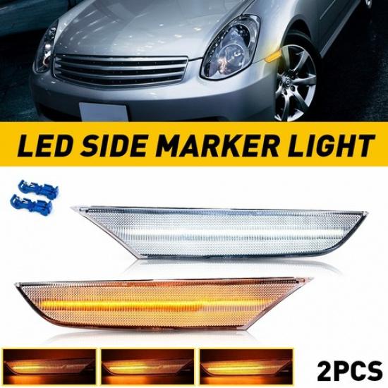 For 03-06 G35 Sedan White & Amber Sequential Side LED Marker Light Clear Lens 2x