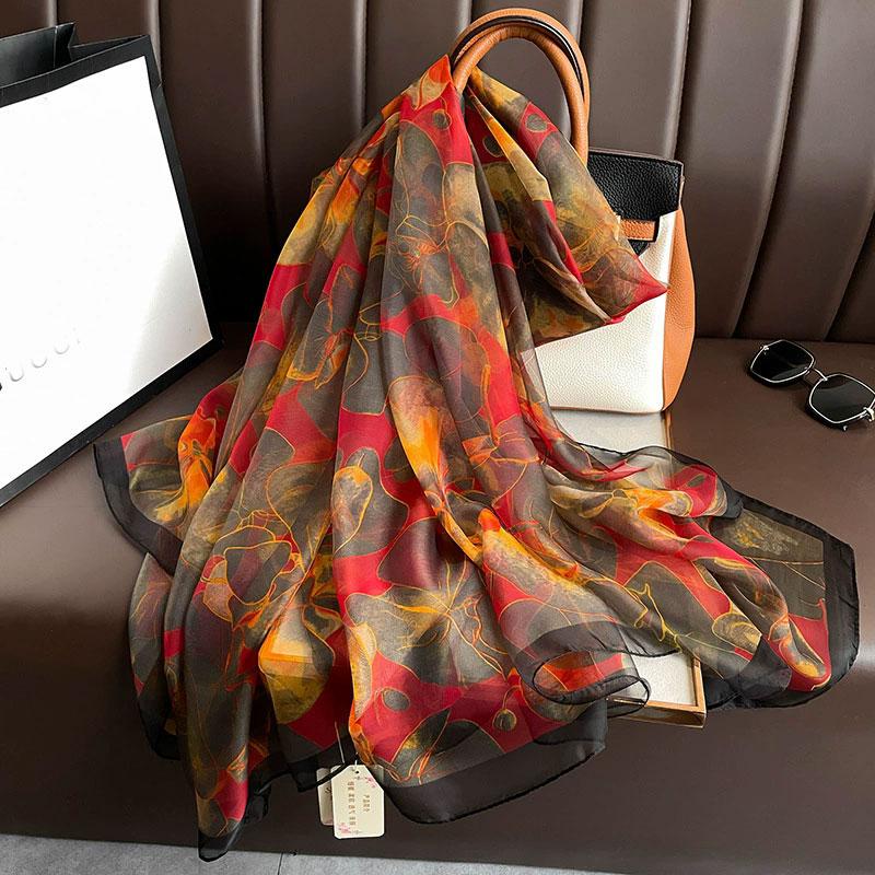 New  Silk Scarf Female Fashion Beach Pashmina Bufanda Folral Women Shawl Wraps Bandana Ladies Scarves Large Foulard Echarpe
