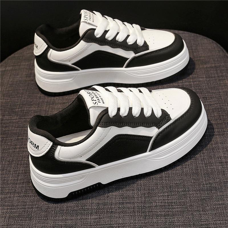 Women's Trendy White Platform Sneakers - Versatile Spring/Autumn Skate Shoes, Breathable, Thick-Soled, New Hot-Selling Casual Sports Style, 2025.