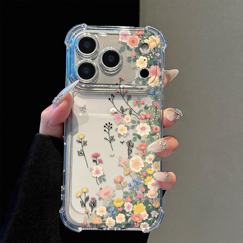 Spring flowers are suitable for Apple 17 mobile phone case iphone16promax cartoon 15plus new all-inclusive. Apple 17promax