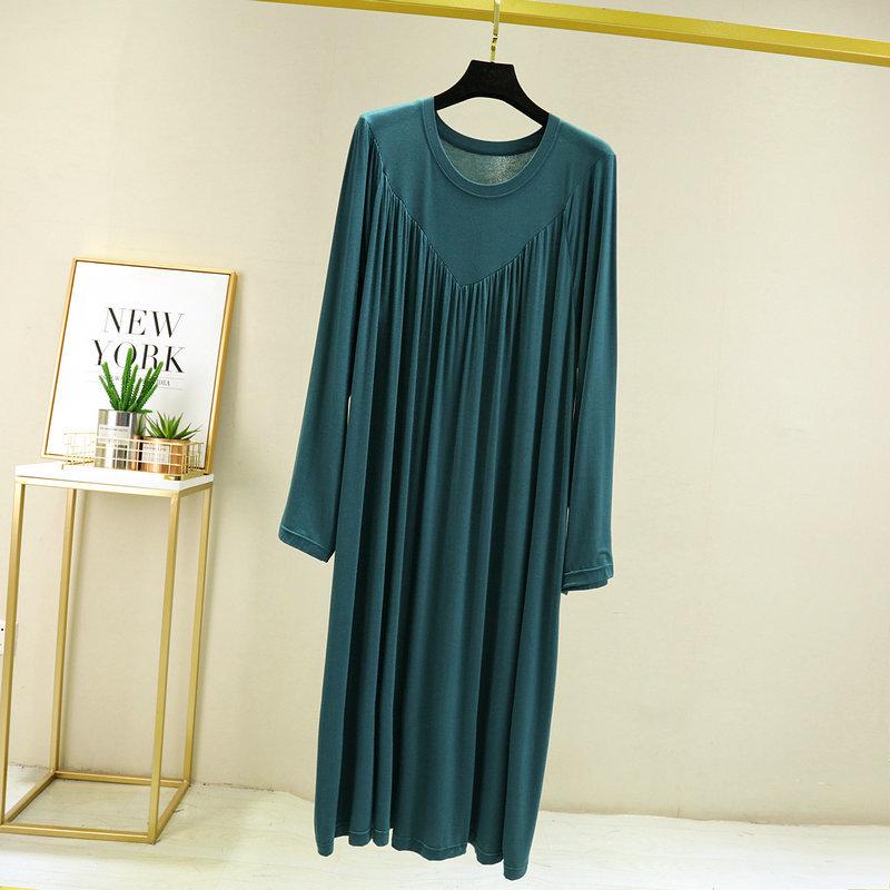 V-Neck Pleated Modal Cotton Long Nightdress - Women's Spring/Summer 2022 Collection