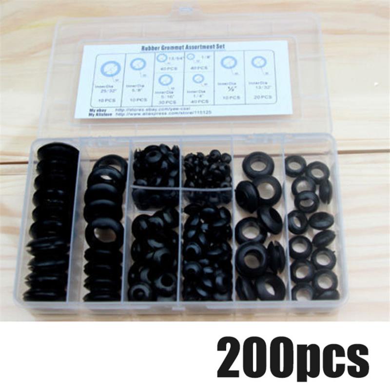 200 Pcs Car Rubber Grommet Electrical Wire Gasket Assortment Set + Storage Case